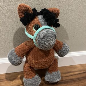 Crocheted Brown Horse with Turquoise Bridle